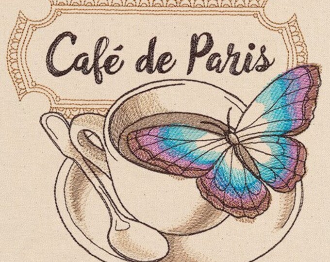 French Cafe theme Butterfly bird rooster coffee tea kitchen dish towel set custom embroidered