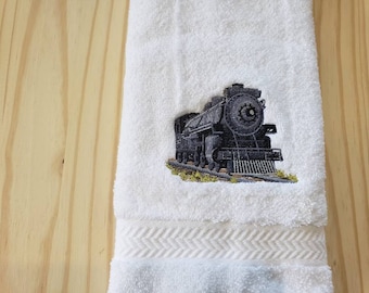 custom embroidered Steam Engine Train hand towel set