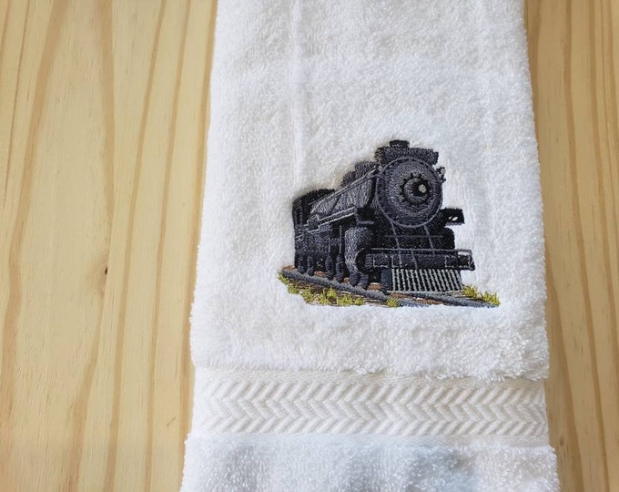custom embroidered Steam Engine Train hand towel set