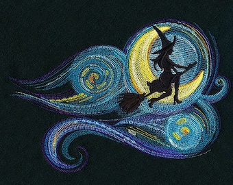 Witch Halloween Starry Night  Van Gough inspired bath hand towel set custom embroidered personalized