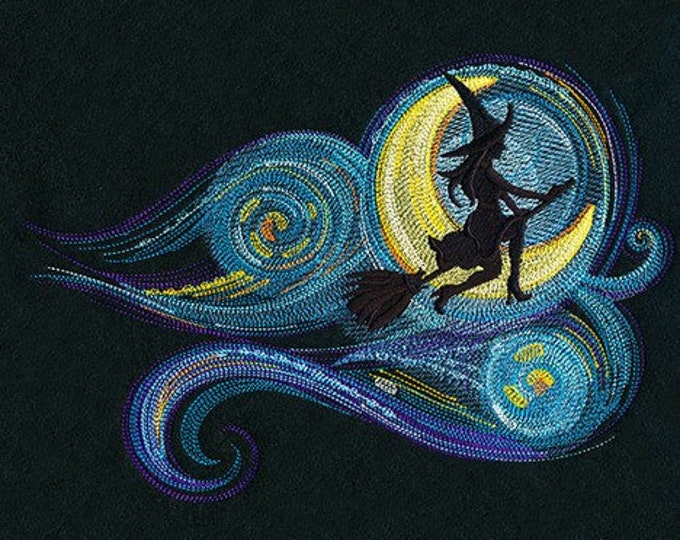 Witch Halloween Starry Night  Van Gough inspired bath hand towel set custom embroidered personalized