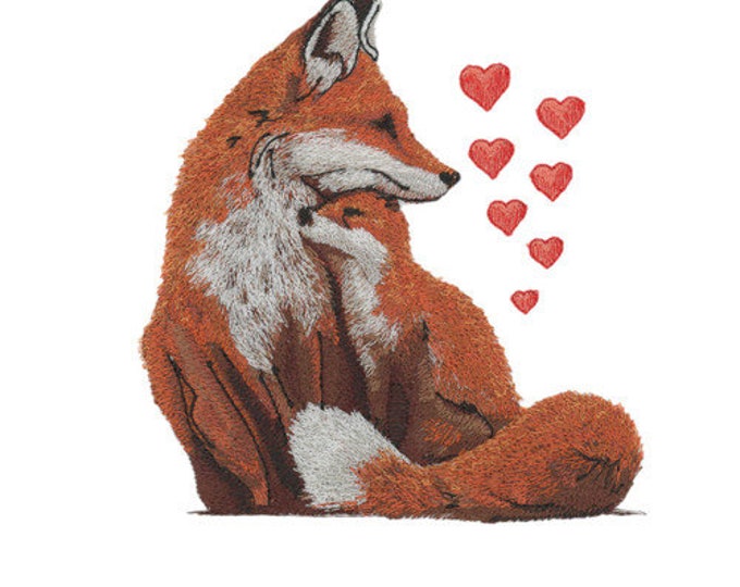 Fox and baby love bath hand towel custom embroidered