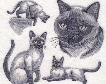 Siamese Cat sketch bath hand towel set custom embroidered personalized