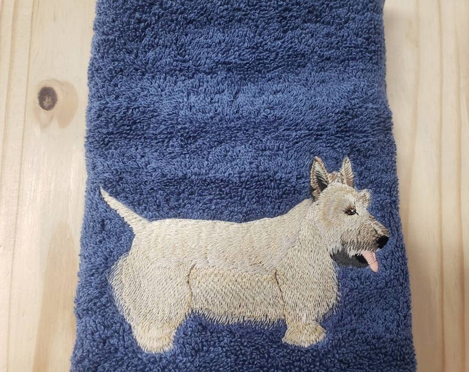 Scottish Terrier tan blonde Dog bath hand towel set custom embroidered personalized