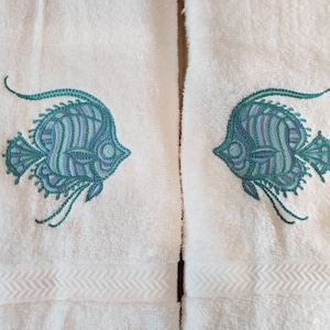 Sea dreams fish nautical hand towel set custom embroidered personalized