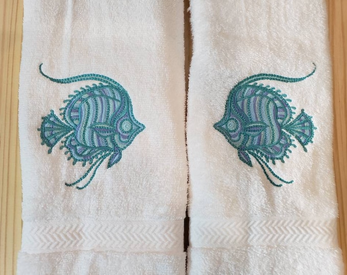 Sea dreams fish nautical hand towel set custom embroidered personalized