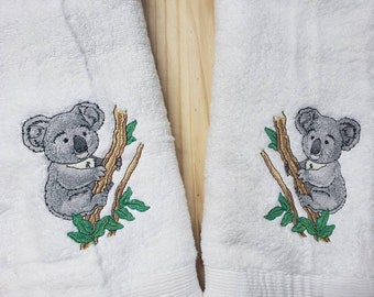 Koala bear in tree bath hand towel set custom embroidered