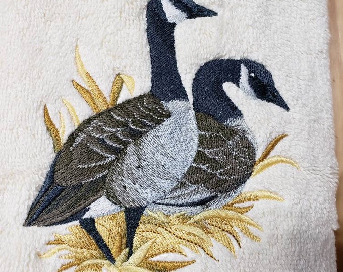 Canadian Geese bird bath hand towel  custom embroidered