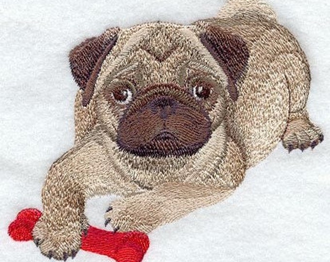 Pug dog bone toy hand towel set custom embroidered personalized