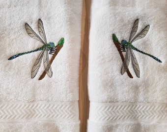 Dragonfly hand towel set custom embroidered personalized