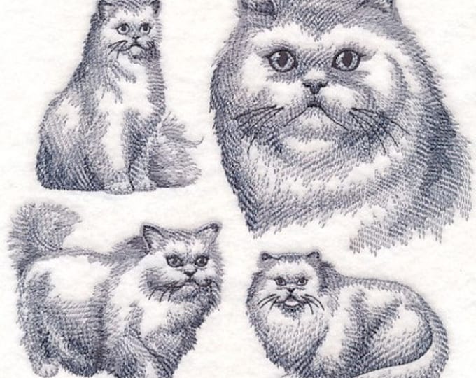Persian Cat sketch bath hand towel set custom embroidered personalized
