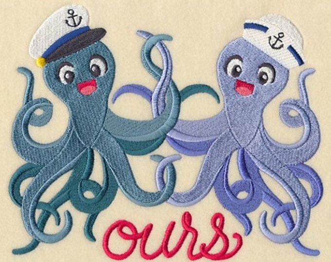 Octopus Salior sea life his hers guest bath hand towel custom embroidered
