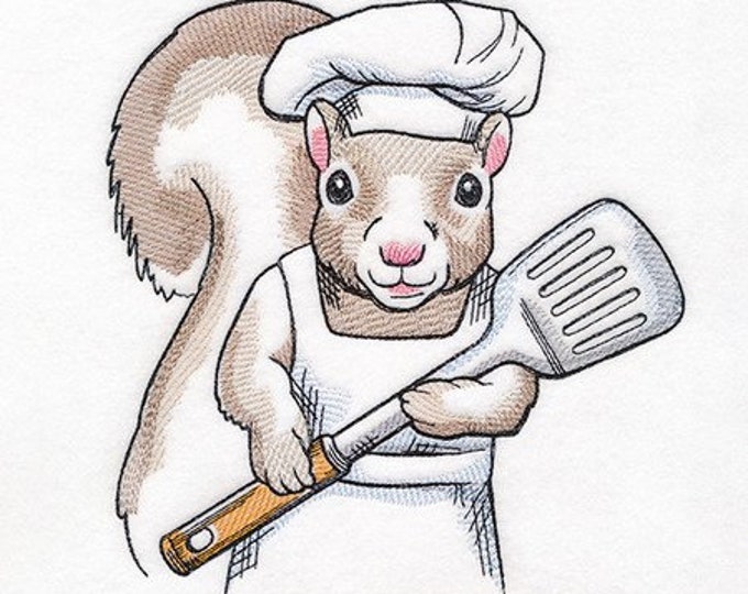 Squirrel cooking funny saying kitchen dish towel custom embroidered