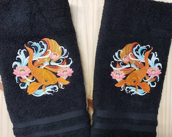 Japanese goldfish hand towel set custom embroidered