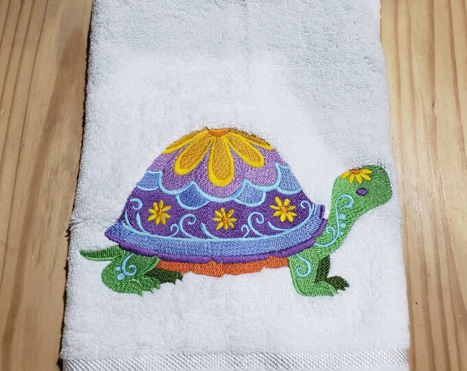 Turtle animal  flower power bath hand towel set custom embroidered personalized