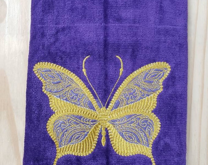 Butterfly metallic design bath hand towel set custom embroidered
