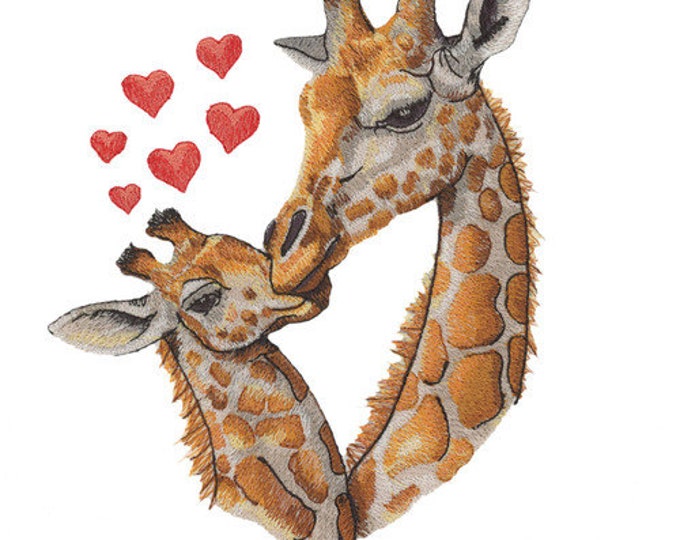 Giraffe and baby love bath hand towel custom embroidered