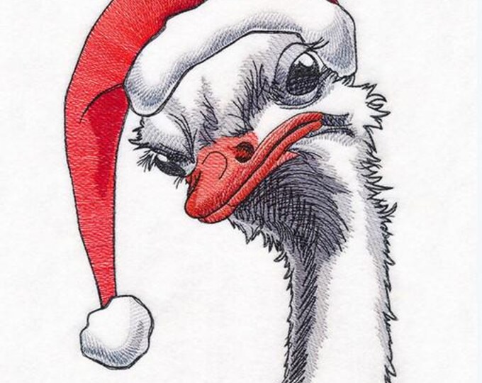 Santa Christmas Ostrich bird  kitchen dish towel custom embroidered