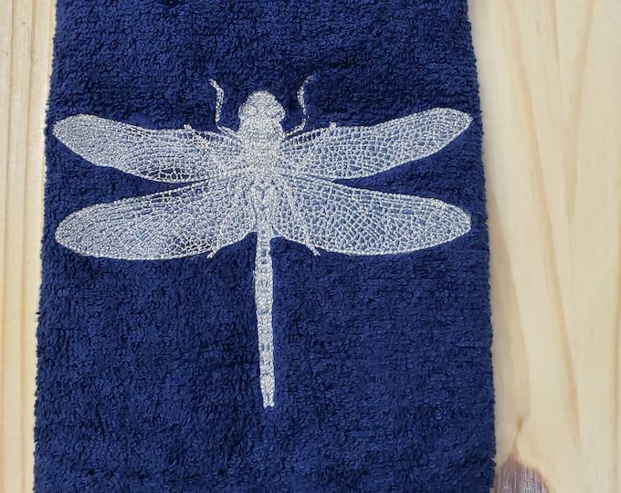 Dragonfly Silver Metallic hand towel set custom embroidered personalized