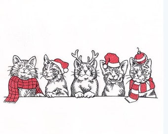 Cat group Christmas kitchen dish hand towel custom embroidered personalized