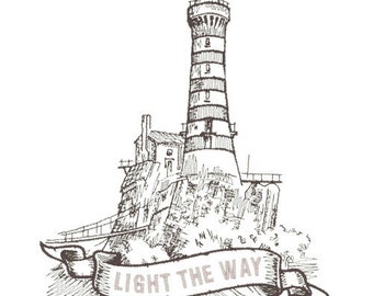 Nautical Lighthouse light the way sailing  kitchen dish hand towel custom embroidered