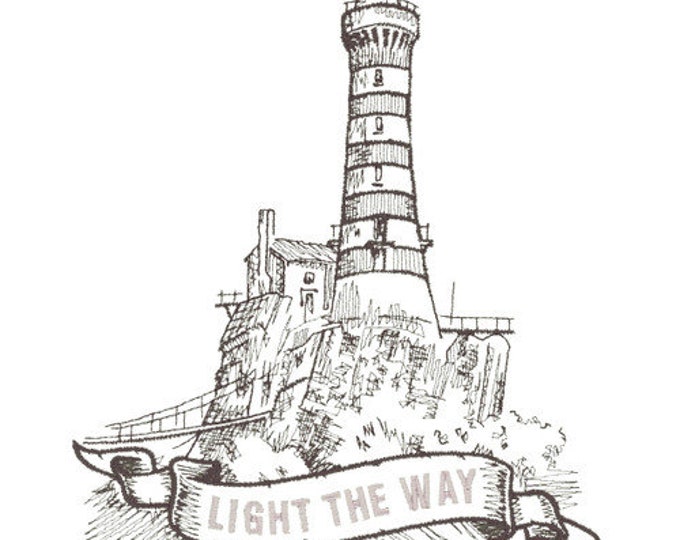 Nautical Lighthouse light the way sailing  kitchen dish hand towel custom embroidered