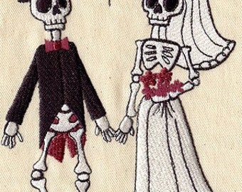 Skeleton wedding bride groom kitchen dish hand towel custom embroidered