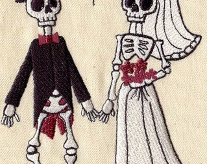 Skeleton wedding bride groom kitchen dish hand towel custom embroidered