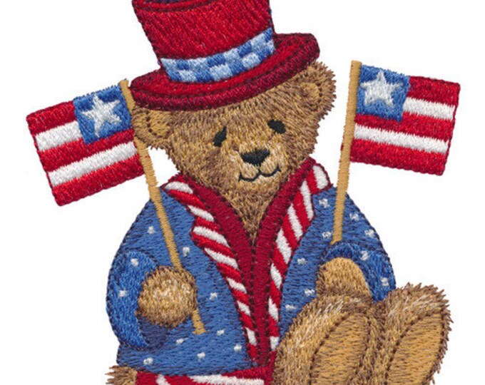 Bear USA America flag stars stripes bath decor hand towel set custom embroidered personalized