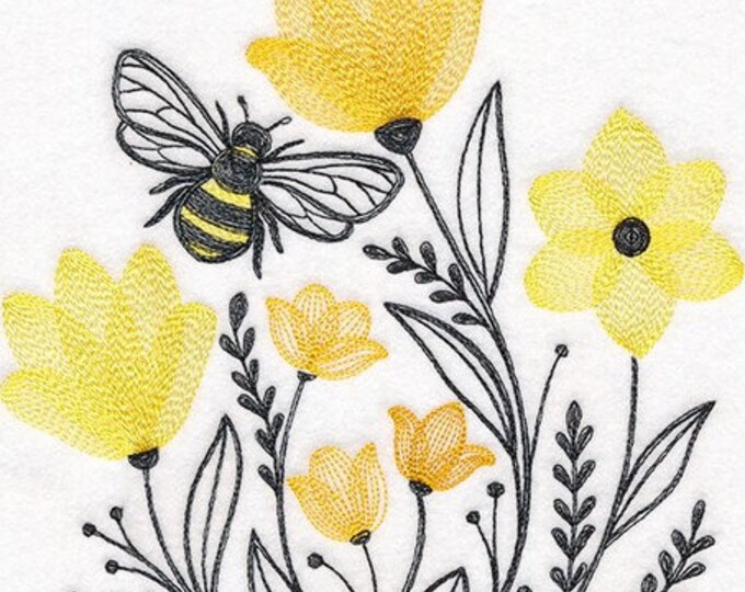 Bee flowers summer kitchen dish hand towel custom embroidered personalized