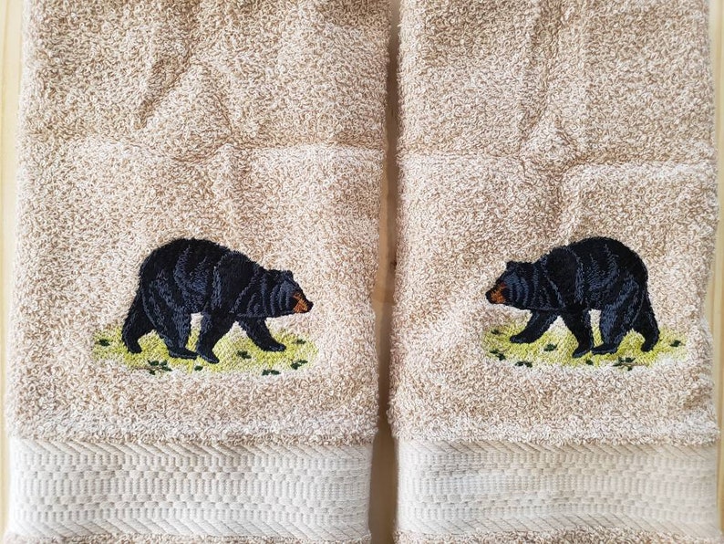 KDEMBROIDERYDOTCOM Black Bear Walking Hand Towel - Thumbnail 3