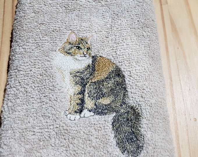 Maine Coon Cat hand towel set custom embroidered personalized