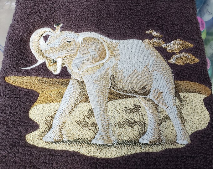 Sepia safari elephant bath hand towel custom embroidered personalized