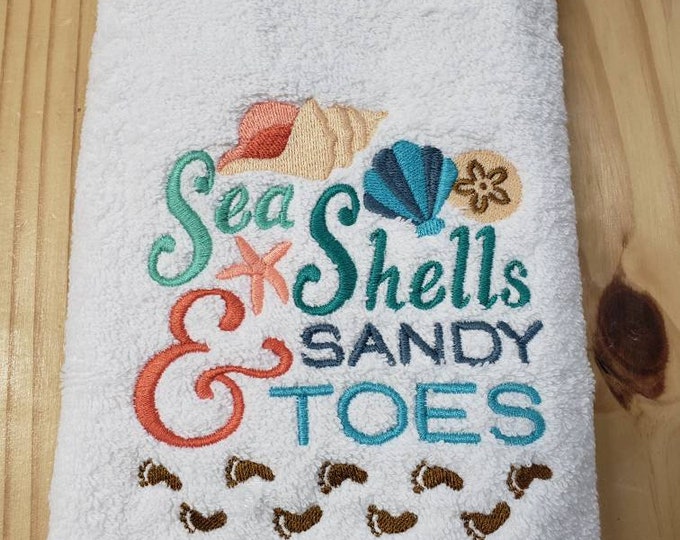 Beach sea seashell sand  hand towel set custom embroidered