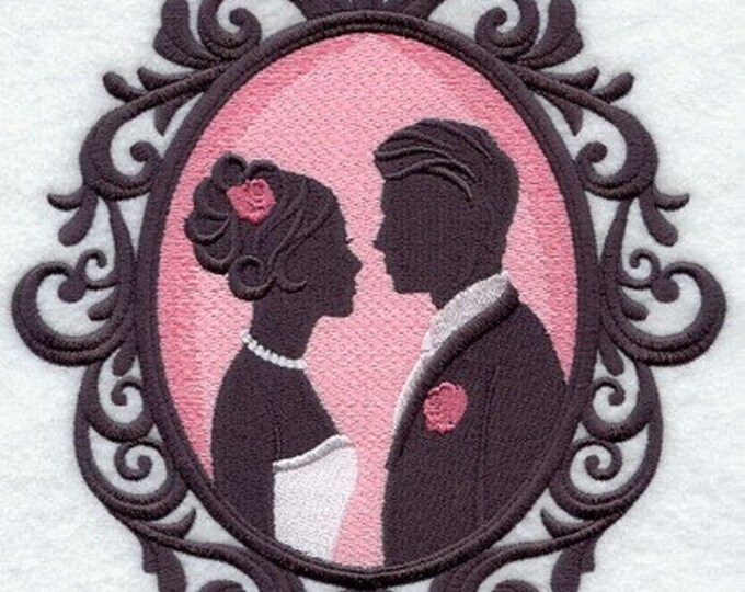 Bride Groom silhouette cameo bath hand towel custom embroidered personalized