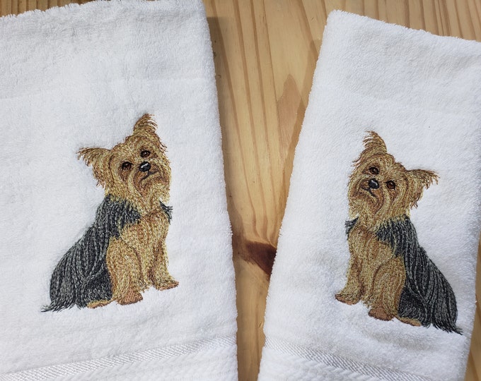 Yorkshire Terrier Yorkie  dog bath hand towel set custom embroidered personalized