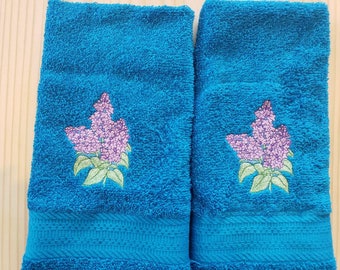 Lilac flower bath hand towel set custom embroidered