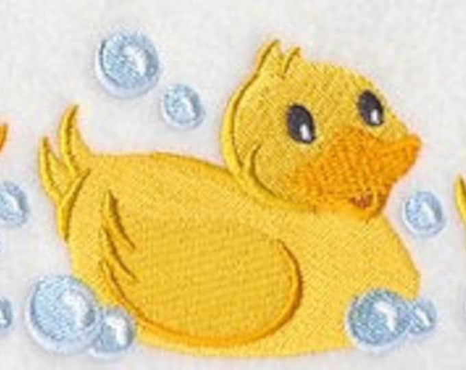 Rubber yellow duck bath bubbles hand towel set custom embroidered personalized