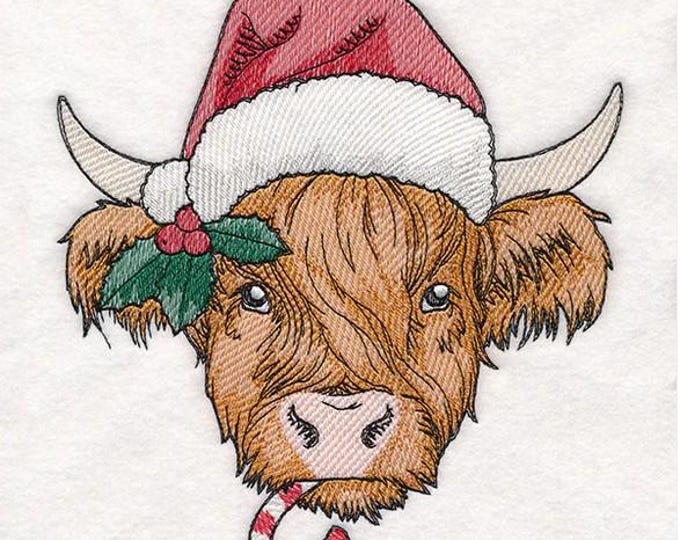 Christmas Santa Highland Cow bath hand towel custom embroidered personalized