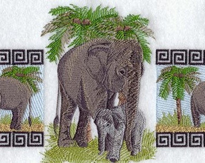 Asian Elephant trio bath hand towel custom embroidered personalized