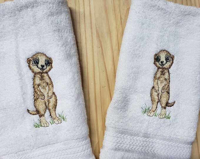 Meerkat pup hand towel set custom embroidered personalized