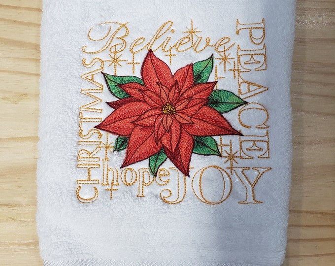 Christmas Poinsettia  believe joy  hand towel set custom embroidered