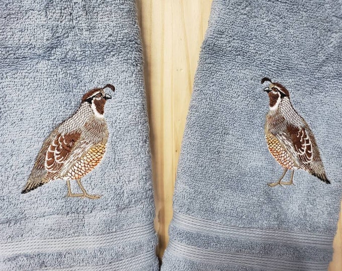 Quail Bird hand towel set custom embroidered personalized