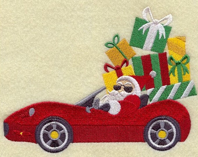 Christmas Santa muscle car coupe hand towel set custom embroidered personalized