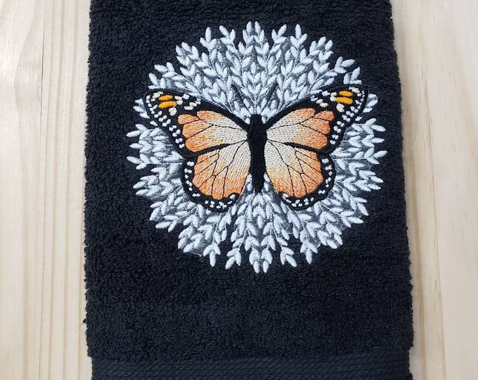 Monarch Butterfly Medallion hand towel set custom embroidered personalized
