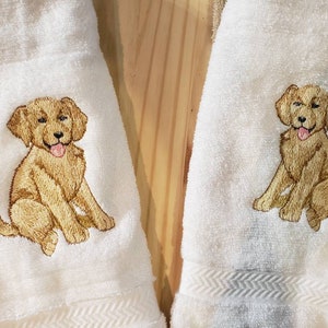 Golden Retriever puppy dog custom embroidered hand towel set