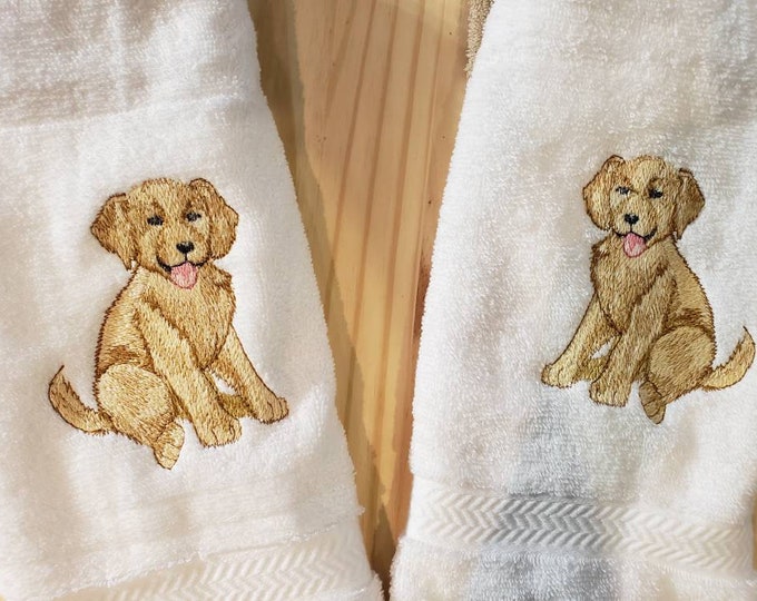Golden Retriever puppy dog custom embroidered hand towel set