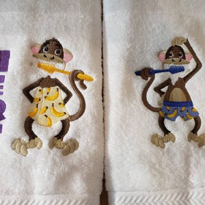 Embroidered His and Hers Monkey Hand Towels Etsy