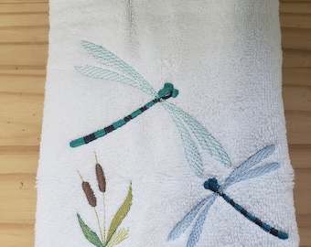 Dragonfly pair hand towel set custom embroidered personalized