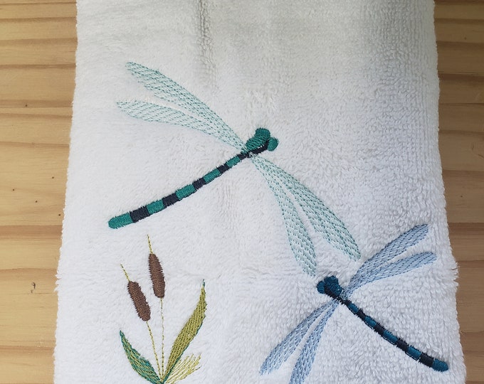 Dragonfly pair hand towel set custom embroidered personalized
